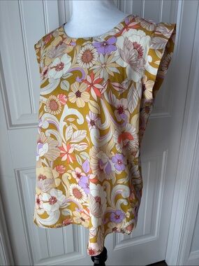 Pleione Floral Sleeveless Blouse in Mustard, Lavender, Coral, Cream